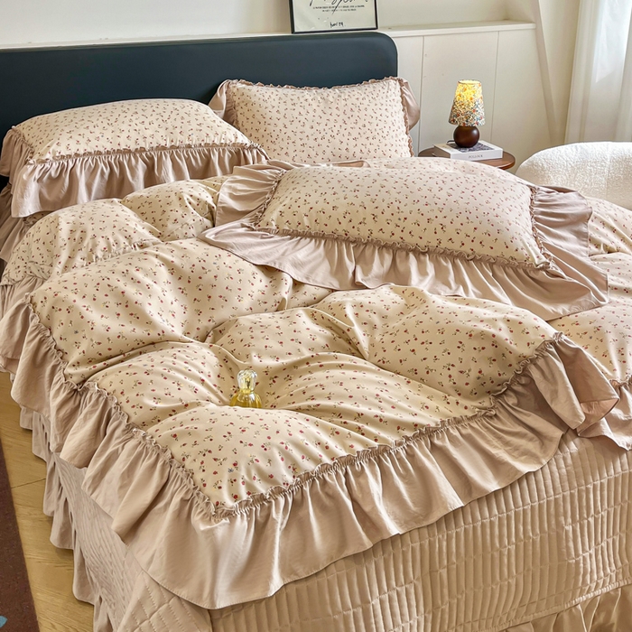 91家纺网 家纺一手货源 找家纺 尚美 2026新款法式复古大花边仿棉床盖四件套 清晨