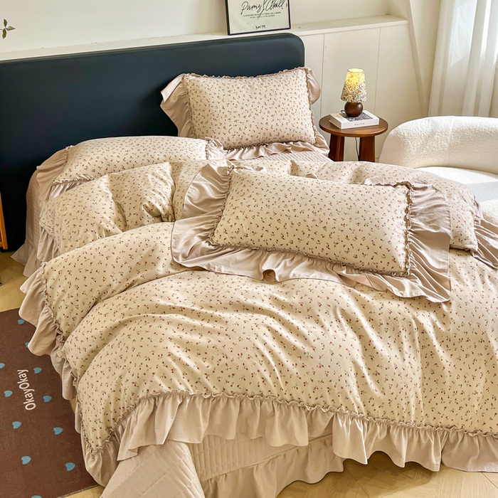 91家纺网 家纺一手货源 找家纺 尚美 2026新款法式复古大花边仿棉床盖四件套 清晨