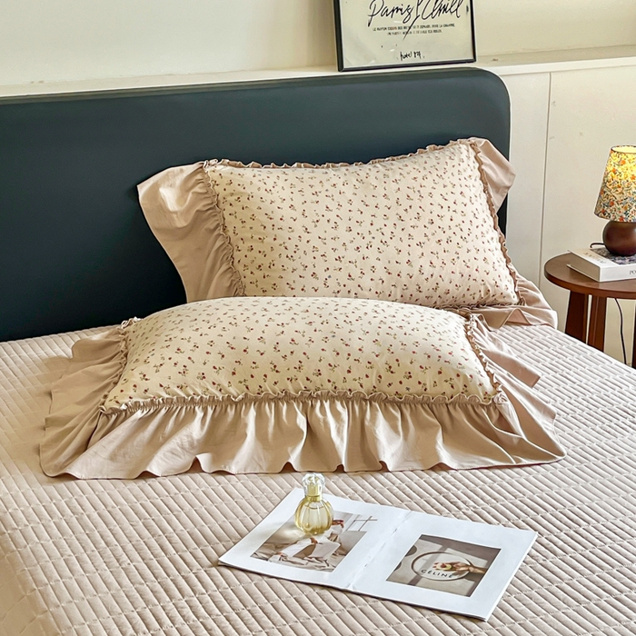 91家纺网 家纺一手货源 找家纺 尚美 2026新款法式复古大花边仿棉床盖四件套 清晨