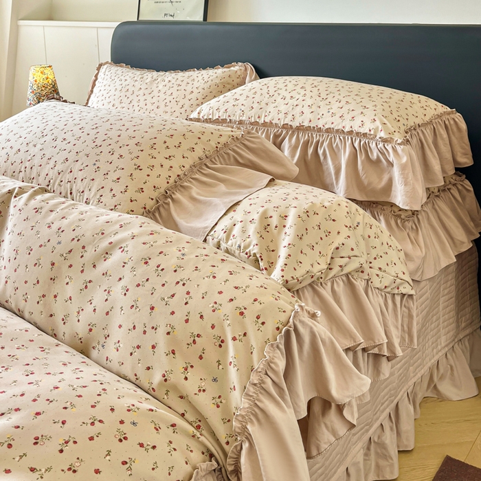 91家纺网 家纺一手货源 找家纺 尚美 2026新款法式复古大花边仿棉床盖四件套 清晨