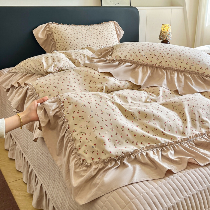 91家纺网 家纺一手货源 找家纺 尚美 2026新款法式复古大花边仿棉床盖四件套 清晨