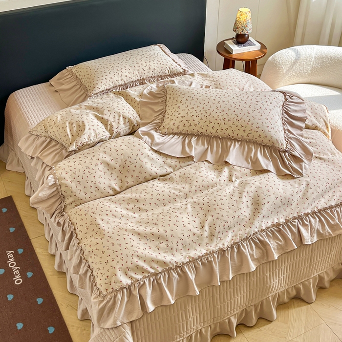 91家纺网 家纺一手货源 找家纺 尚美 2026新款法式复古大花边仿棉床盖四件套 清晨