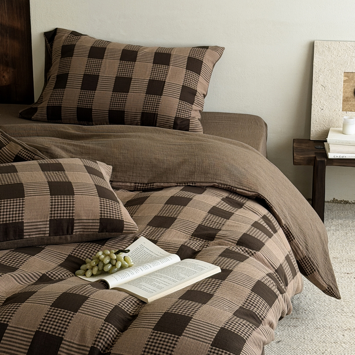 91家纺网 家纺一手货源 找家纺 山舍家居 2026春夏新款全棉纯棉色织纱布提花四件套 乍欢