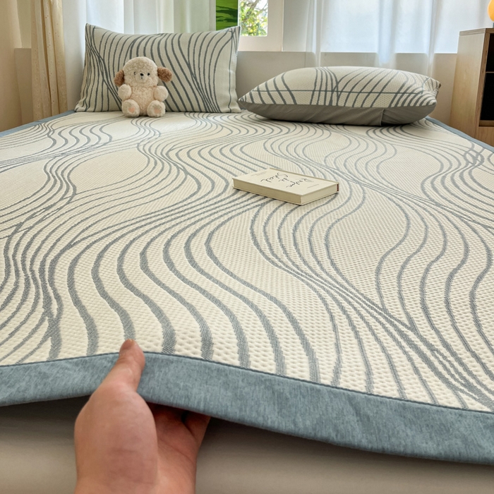 雅居纺家纺 2026新款加厚三明治底凉感豆豆简约款凉感席床单款凉席席子 曲线-蓝