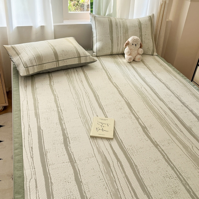 91家纺网 家纺一手货源 找家纺 雅居纺家纺 2026新款加厚三明治底凉感豆豆简约款凉感席床单款凉席席子 条纹-绿