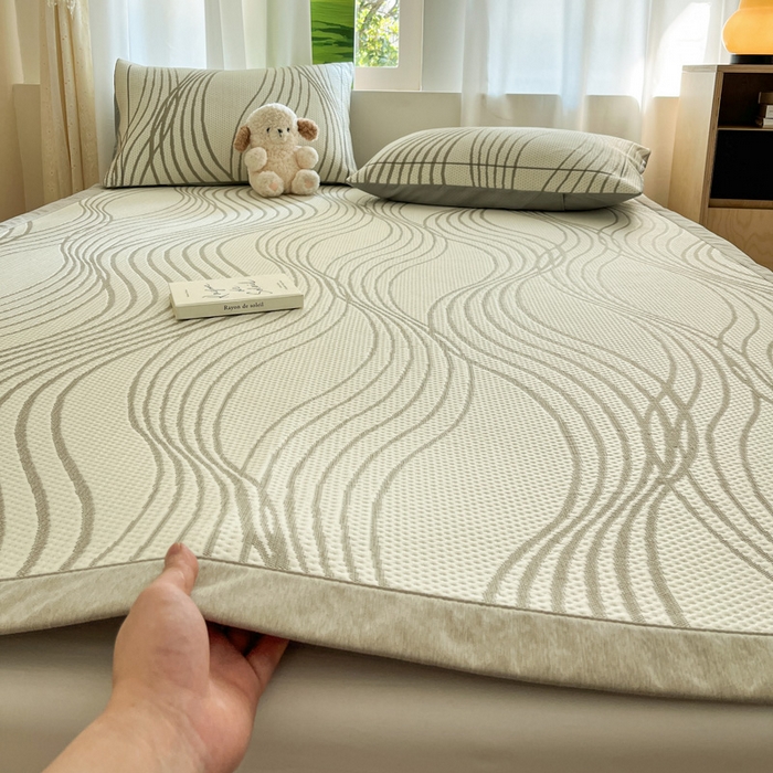 雅居纺家纺 2026新款加厚三明治底凉感豆豆简约款凉感席床单款凉席席子 曲线-香槟