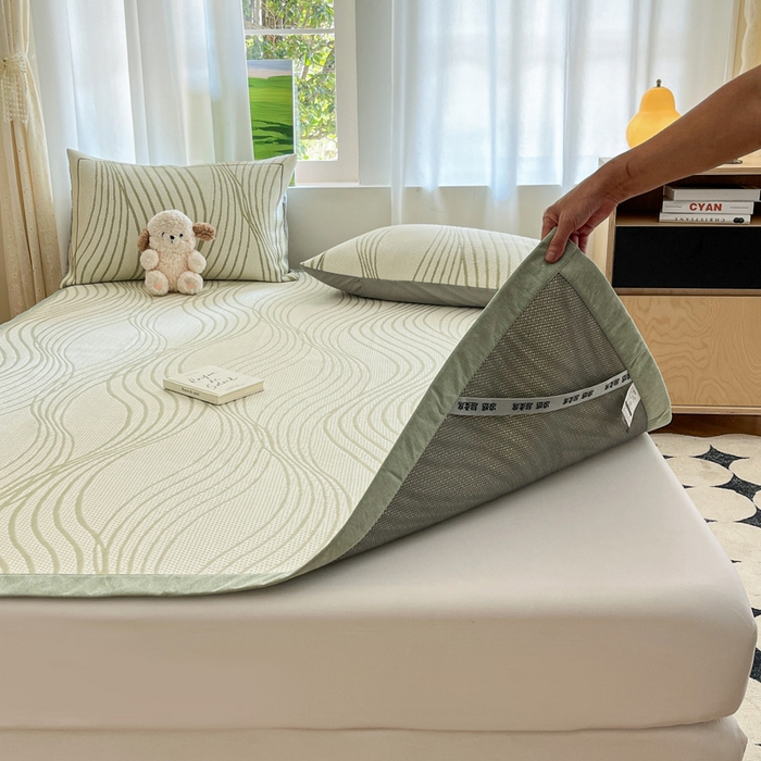 91家纺网 家纺一手货源 找家纺 雅居纺家纺 2026新款加厚三明治底凉感豆豆简约款凉感席床单款凉席席子 曲线-绿