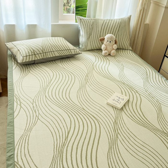 91家纺网 家纺一手货源 找家纺 雅居纺家纺 2026新款加厚三明治底凉感豆豆简约款凉感席床单款凉席席子 曲线-绿