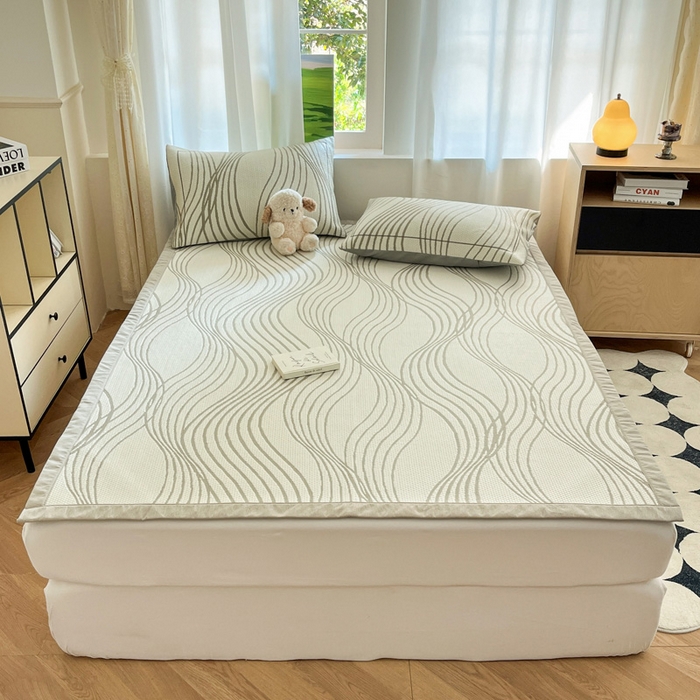 91家纺网 家纺一手货源 找家纺 雅居纺家纺 2026新款加厚三明治底凉感豆豆简约款凉感席床单款凉席席子 曲线-香槟