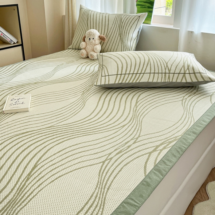 91家纺网 家纺一手货源 找家纺 雅居纺家纺 2026新款加厚三明治底凉感豆豆简约款凉感席床单款凉席席子 曲线-绿