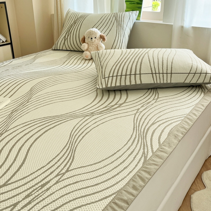 91家纺网 家纺一手货源 找家纺 雅居纺家纺 2026新款加厚三明治底凉感豆豆简约款凉感席床单款凉席席子 曲线-香槟