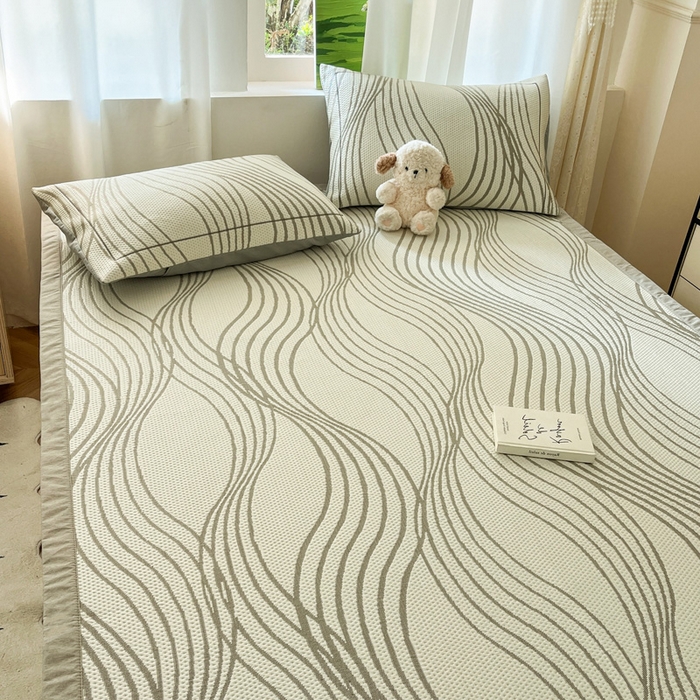 91家纺网 家纺一手货源 找家纺 雅居纺家纺 2026新款加厚三明治底凉感豆豆简约款凉感席床单款凉席席子 曲线-香槟