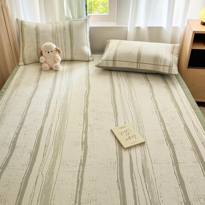 91家纺网 家纺一手货源 找家纺 雅居纺家纺 2026新款加厚三明治底凉感豆豆简约款凉感席床单款凉席席子 条纹-绿