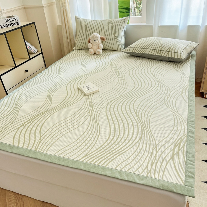91家纺网 家纺一手货源 找家纺 雅居纺家纺 2026新款加厚三明治底凉感豆豆简约款凉感席床单款凉席席子 曲线-绿