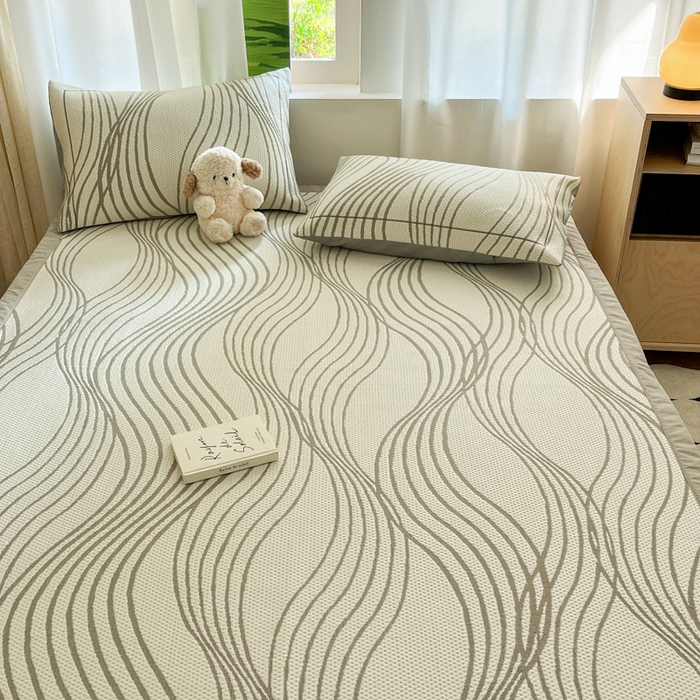 91家纺网 家纺一手货源 找家纺 雅居纺家纺 2026新款加厚三明治底凉感豆豆简约款凉感席床单款凉席席子 曲线-香槟