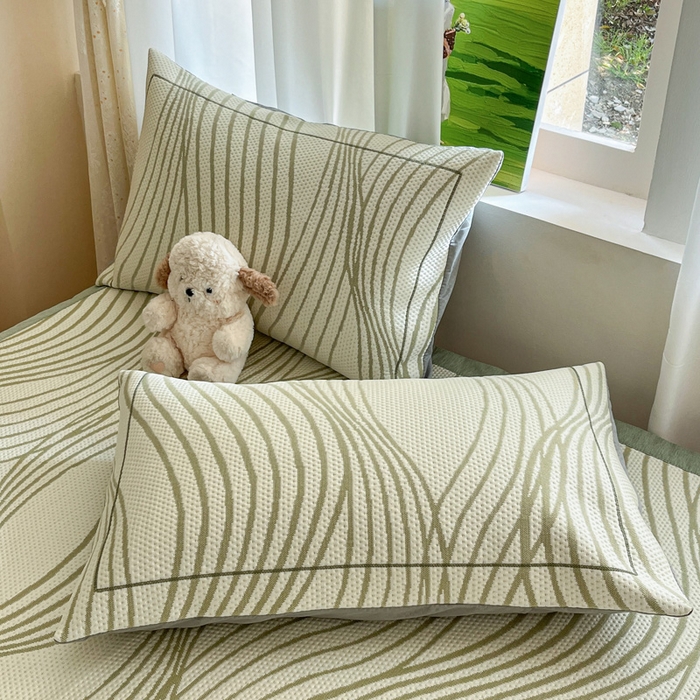 91家纺网 家纺一手货源 找家纺 雅居纺家纺 2026新款加厚三明治底凉感豆豆简约款凉感席床单款凉席席子 曲线-绿