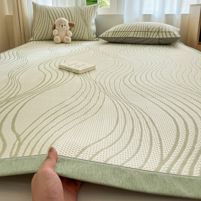 雅居纺家纺 2026新款加厚三明治底凉感豆豆简约款凉感席床单款凉席席子 曲线-绿