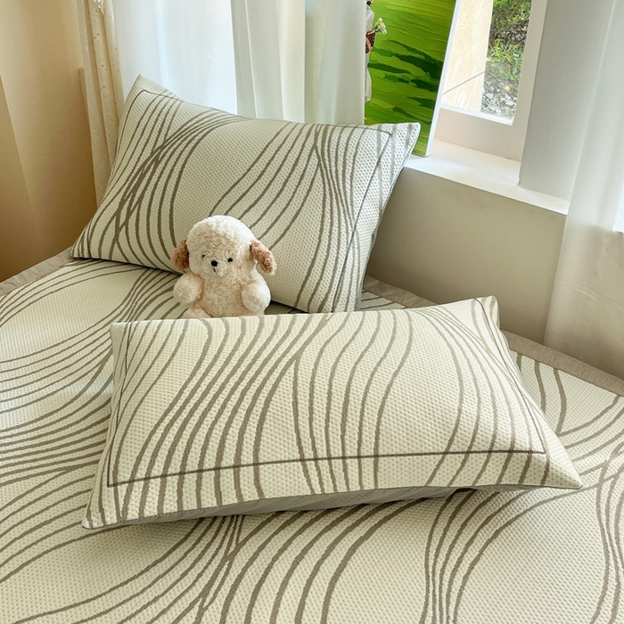 91家纺网 家纺一手货源 找家纺 雅居纺家纺 2026新款加厚三明治底凉感豆豆简约款凉感席床单款凉席席子 曲线-香槟