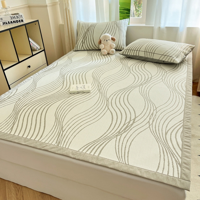 91家纺网 家纺一手货源 找家纺 雅居纺家纺 2026新款加厚三明治底凉感豆豆简约款凉感席床单款凉席席子 曲线-香槟