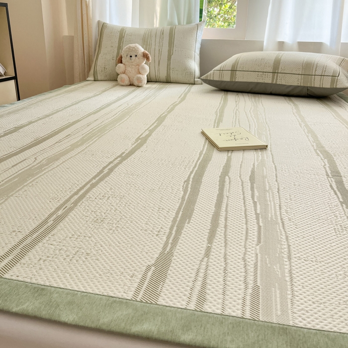 91家纺网 家纺一手货源 找家纺 雅居纺家纺 2026新款加厚三明治底凉感豆豆简约款凉感席床单款凉席席子 条纹-绿