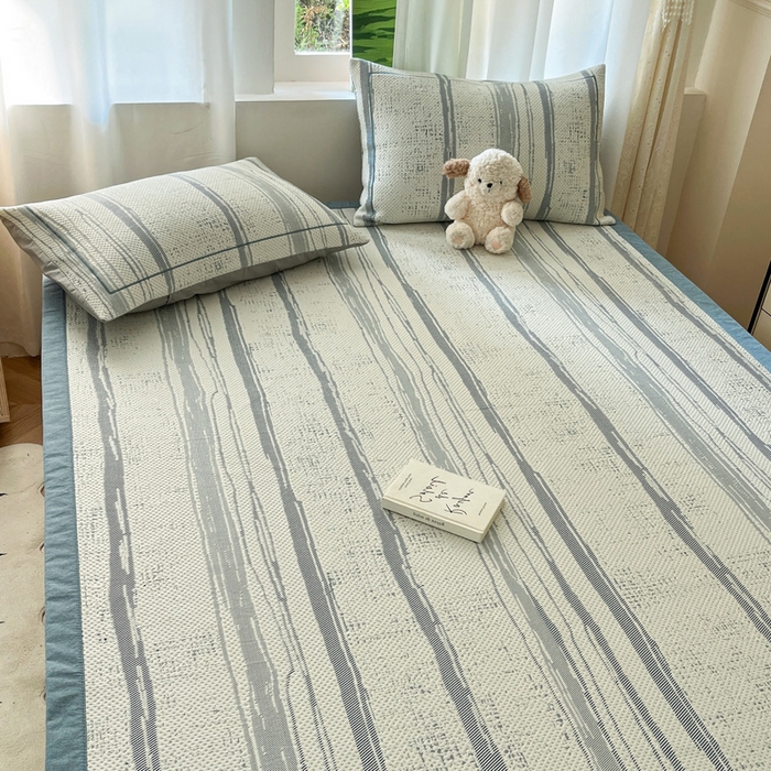 91家纺网 家纺一手货源 找家纺 雅居纺家纺 2026新款加厚三明治底凉感豆豆简约款凉感席床单款凉席席子 条纹-蓝