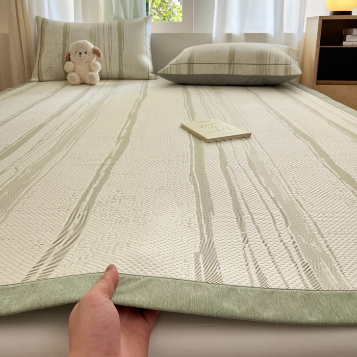 雅居纺家纺 2026新款加厚三明治底凉感豆豆简约款凉感席床单款凉席席子 条纹-绿