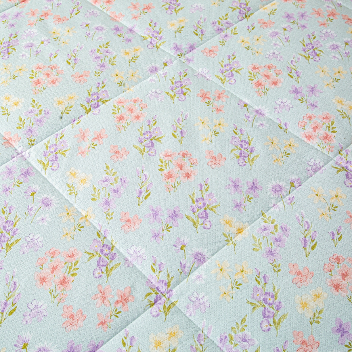 91家纺网 家纺一手货源 找家纺 美之润家纺 2026新款原麻夹棉床盖夏被四件套 浅蓝花野