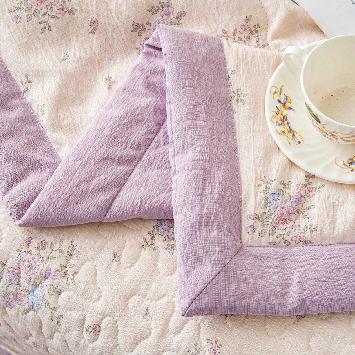 91家纺网 家纺一手货源 找家纺 美之润家纺 2026新款原麻夹棉床盖夏被四件套 浅紫花笺