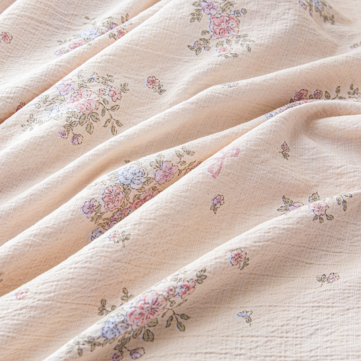 91家纺网 家纺一手货源 找家纺 美之润家纺 2026新款原麻夹棉床盖夏被四件套 浅紫花笺