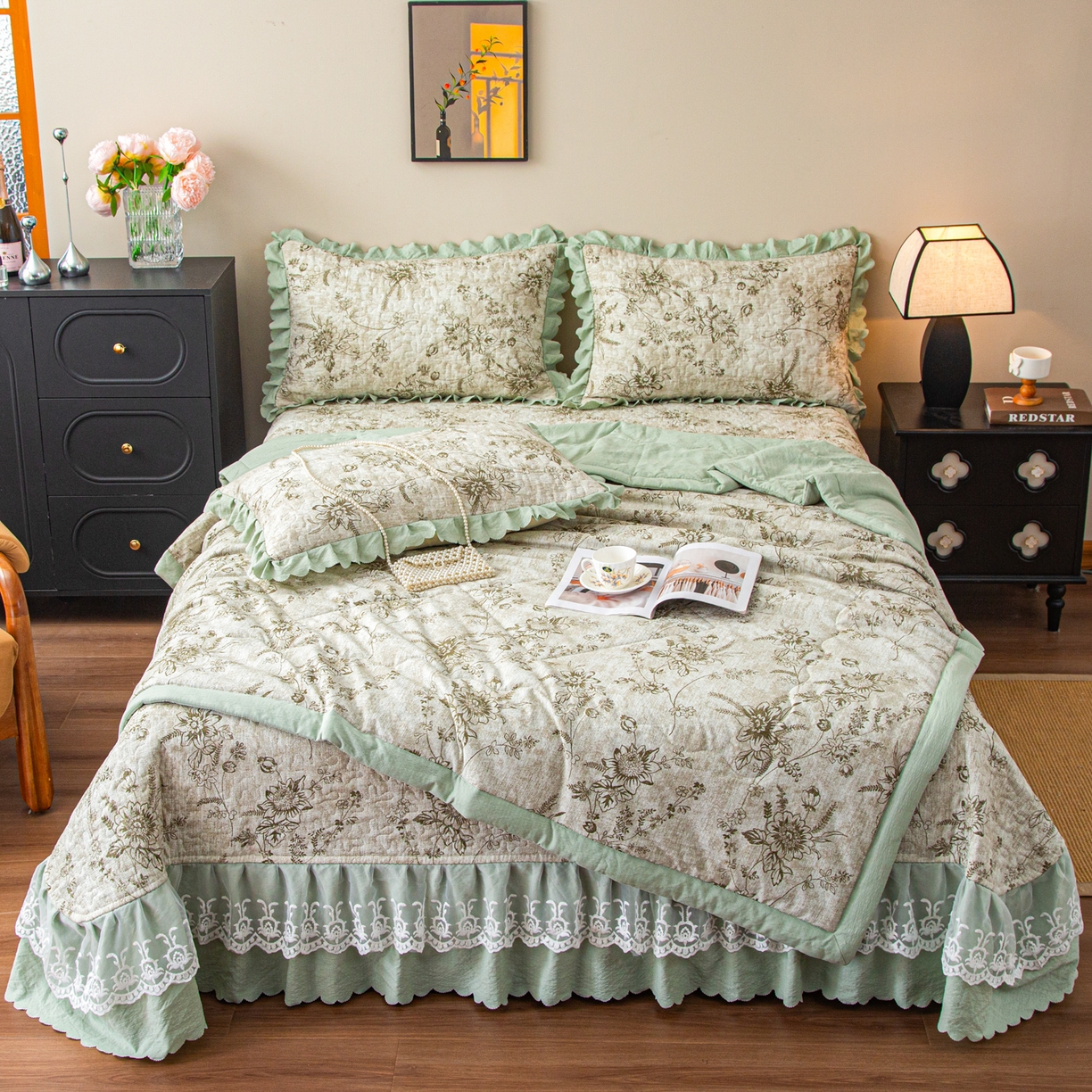 美之润家纺 2026新款原麻夹棉床盖夏被四件套 青雾松影