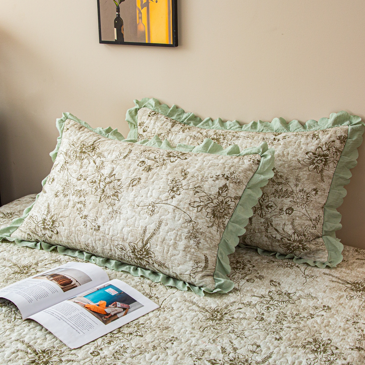 91家纺网 家纺一手货源 找家纺 美之润家纺 2026新款原麻夹棉床盖夏被四件套 青雾松影