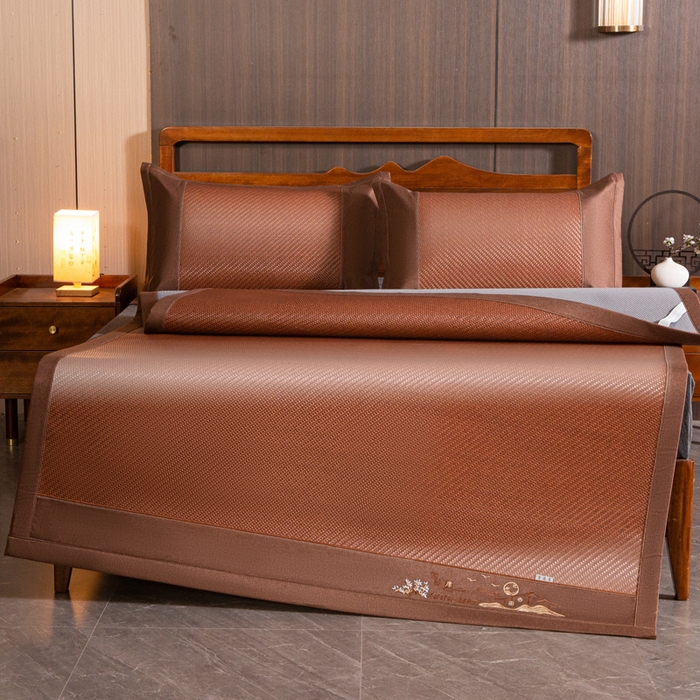 91家纺网 家纺一手货源 找家纺 卡迪亚家纺 2026新款凉感舒爽PE雪藤席凉席三件套藤席冰丝席草席竹席学生宿舍床笠款双面用加厚款天然PE藤 PE雪藤席-咖