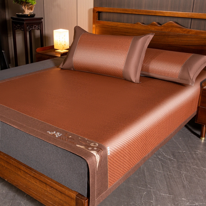 91家纺网 家纺一手货源 找家纺 卡迪亚家纺 2026新款凉感舒爽PE雪藤席凉席三件套藤席冰丝席草席竹席学生宿舍床笠款双面用加厚款天然PE藤 PE雪藤席-咖