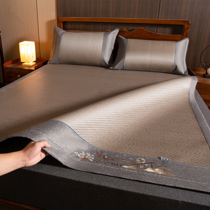 卡迪亚家纺 2026新款凉感舒爽PE雪藤席凉席三件套藤席冰丝席草席竹席学生宿舍床笠款双面用加厚款天然PE藤 PE雪藤席-灰