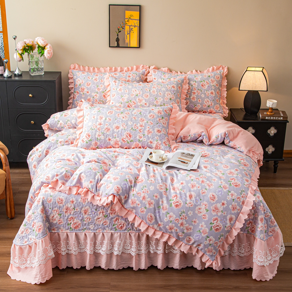 91家纺网 家纺一手货源 找家纺 （总）美之润家纺 2026新款原麻夹棉床盖四件套