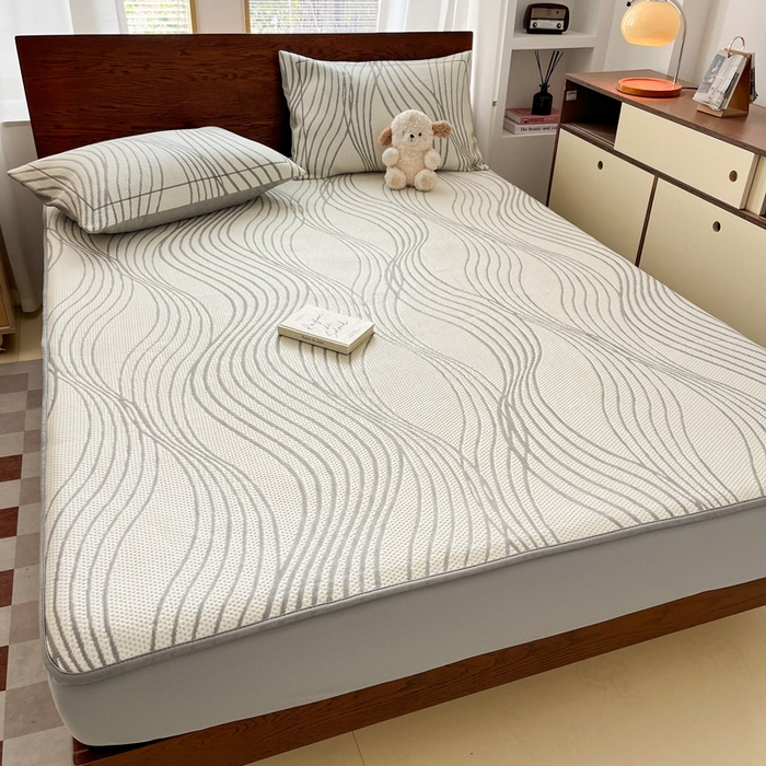 91家纺网 家纺一手货源 找家纺 （总）雅居纺家纺 2026新款加厚三明治底凉感豆豆简约款凉感席床笠款凉席席子