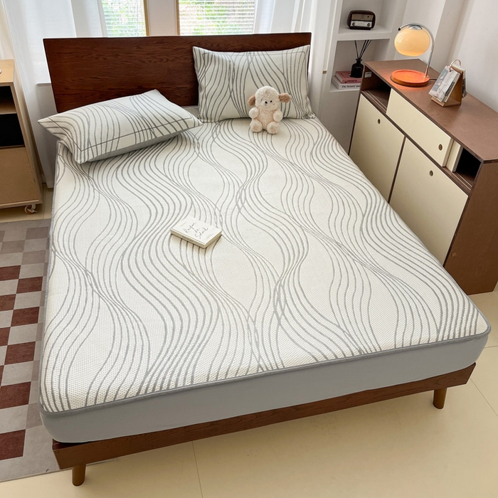 91家纺网 家纺一手货源 找家纺 （总）雅居纺家纺 2026新款加厚三明治底凉感豆豆简约款凉感席床笠款凉席席子