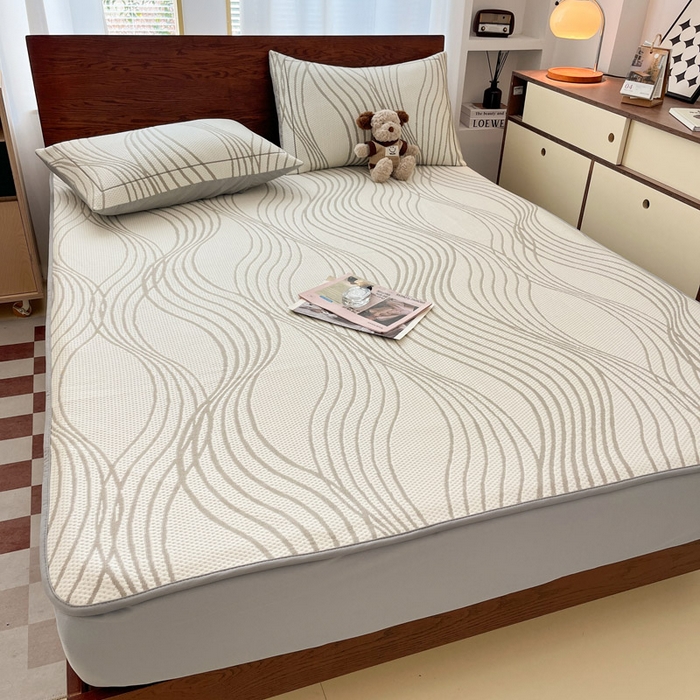 91家纺网 家纺一手货源 找家纺 雅居纺家纺 2026新款加厚三明治底凉感豆豆简约款凉感席床笠款凉席席子 曲线-香槟