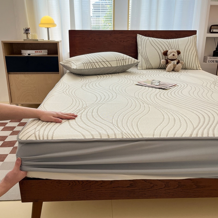 91家纺网 家纺一手货源 找家纺 雅居纺家纺 2026新款加厚三明治底凉感豆豆简约款凉感席床笠款凉席席子 曲线-香槟