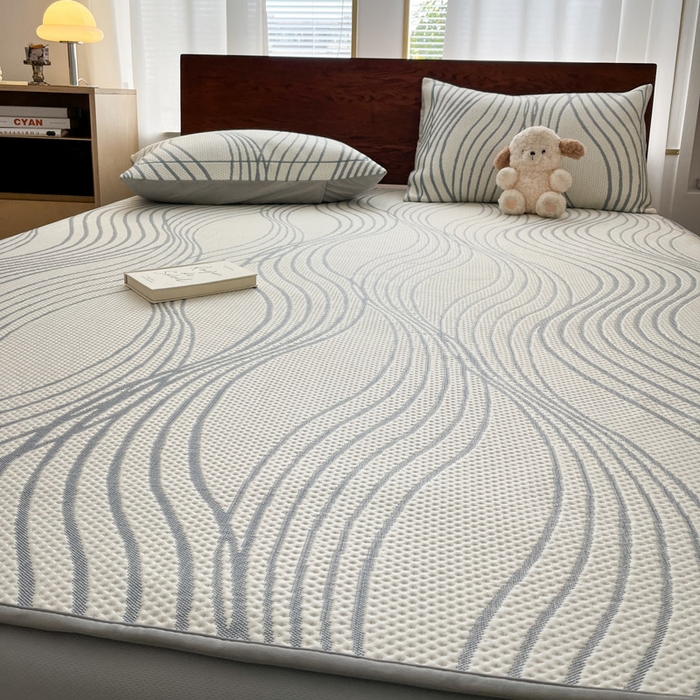 91家纺网 家纺一手货源 找家纺 雅居纺家纺 2026新款加厚三明治底凉感豆豆简约款凉感席床笠款凉席席子 曲线-蓝