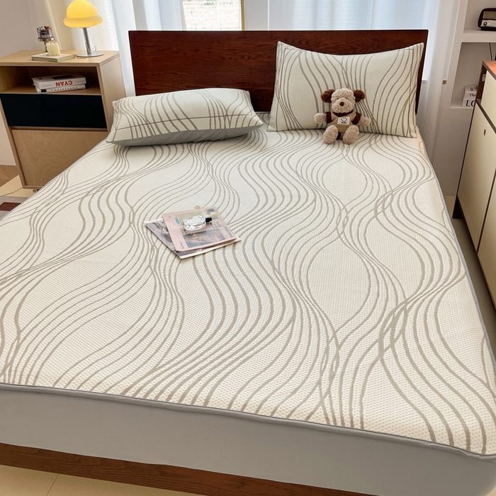 91家纺网 家纺一手货源 找家纺 雅居纺家纺 2026新款加厚三明治底凉感豆豆简约款凉感席床笠款凉席席子 曲线-香槟