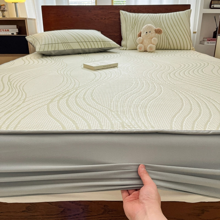 91家纺网 家纺一手货源 找家纺 雅居纺家纺 2026新款加厚三明治底凉感豆豆简约款凉感席床笠款凉席席子 曲线-绿