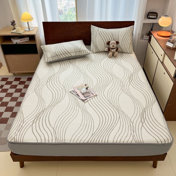 91家纺网 家纺一手货源 找家纺 雅居纺家纺 2026新款加厚三明治底凉感豆豆简约款凉感席床笠款凉席席子 曲线-香槟