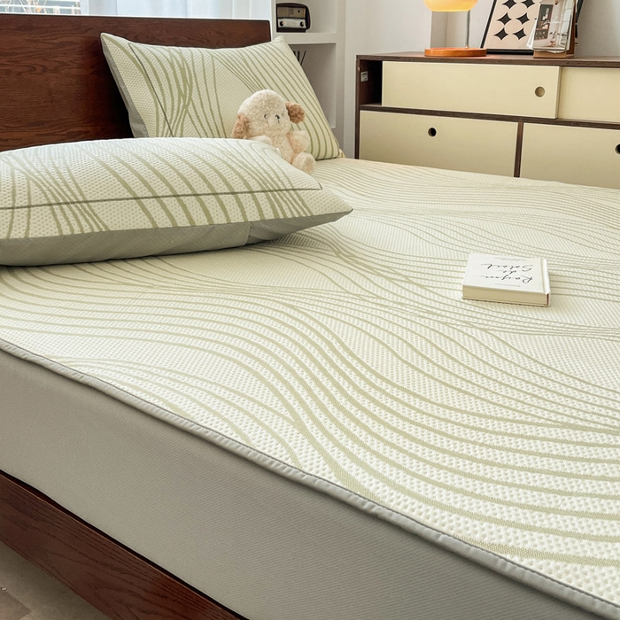 91家纺网 家纺一手货源 找家纺 雅居纺家纺 2026新款加厚三明治底凉感豆豆简约款凉感席床笠款凉席席子 曲线-绿