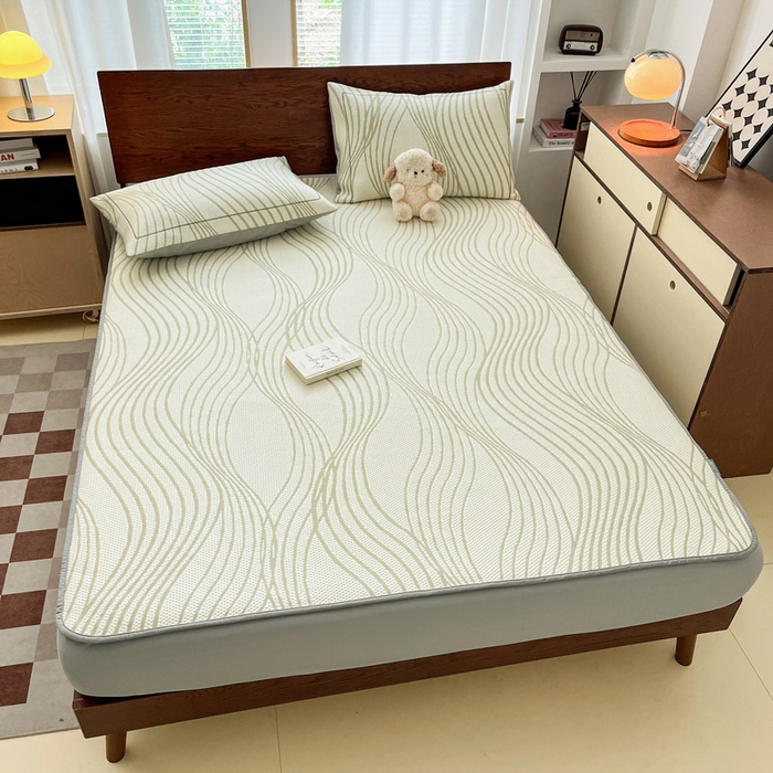 91家纺网 家纺一手货源 找家纺 雅居纺家纺 2026新款加厚三明治底凉感豆豆简约款凉感席床笠款凉席席子 曲线-绿