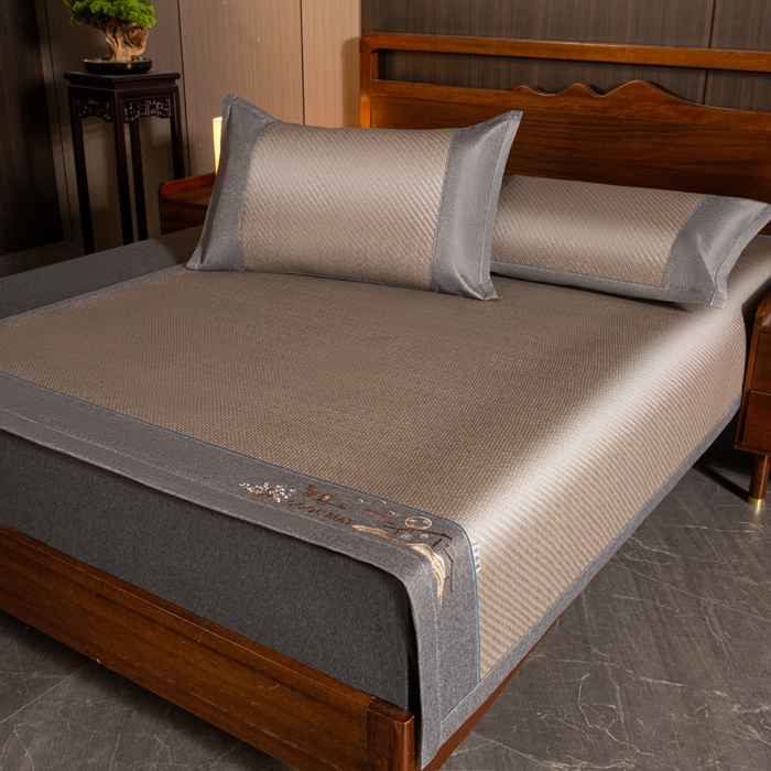 91家纺网 家纺一手货源 找家纺 卡迪亚家纺 2026新款凉感舒爽PE雪藤席凉席三件套藤席冰丝席草席竹席学生宿舍床笠款双面用加厚款天然PE藤 PE雪藤席-灰