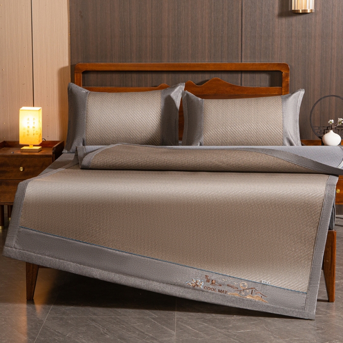 91家纺网 家纺一手货源 找家纺 （总）卡迪亚家纺 2026新款凉感舒爽PE雪藤席凉席三件套藤席冰丝席草席竹席学生宿舍床笠款双面用加厚款天然PE藤