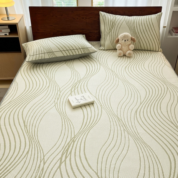 91家纺网 家纺一手货源 找家纺 雅居纺家纺 2026新款加厚三明治底凉感豆豆简约款凉感席床笠款凉席席子 曲线-绿