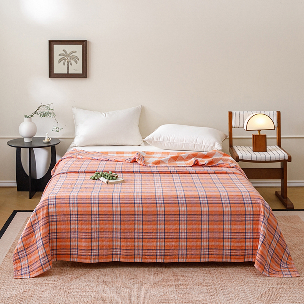 91家纺网 家纺一手货源 找家纺 悦然毛巾被 2026春夏新款全棉纯棉三层纱水洗毛巾被夏被夏凉被空调被 彩格橙