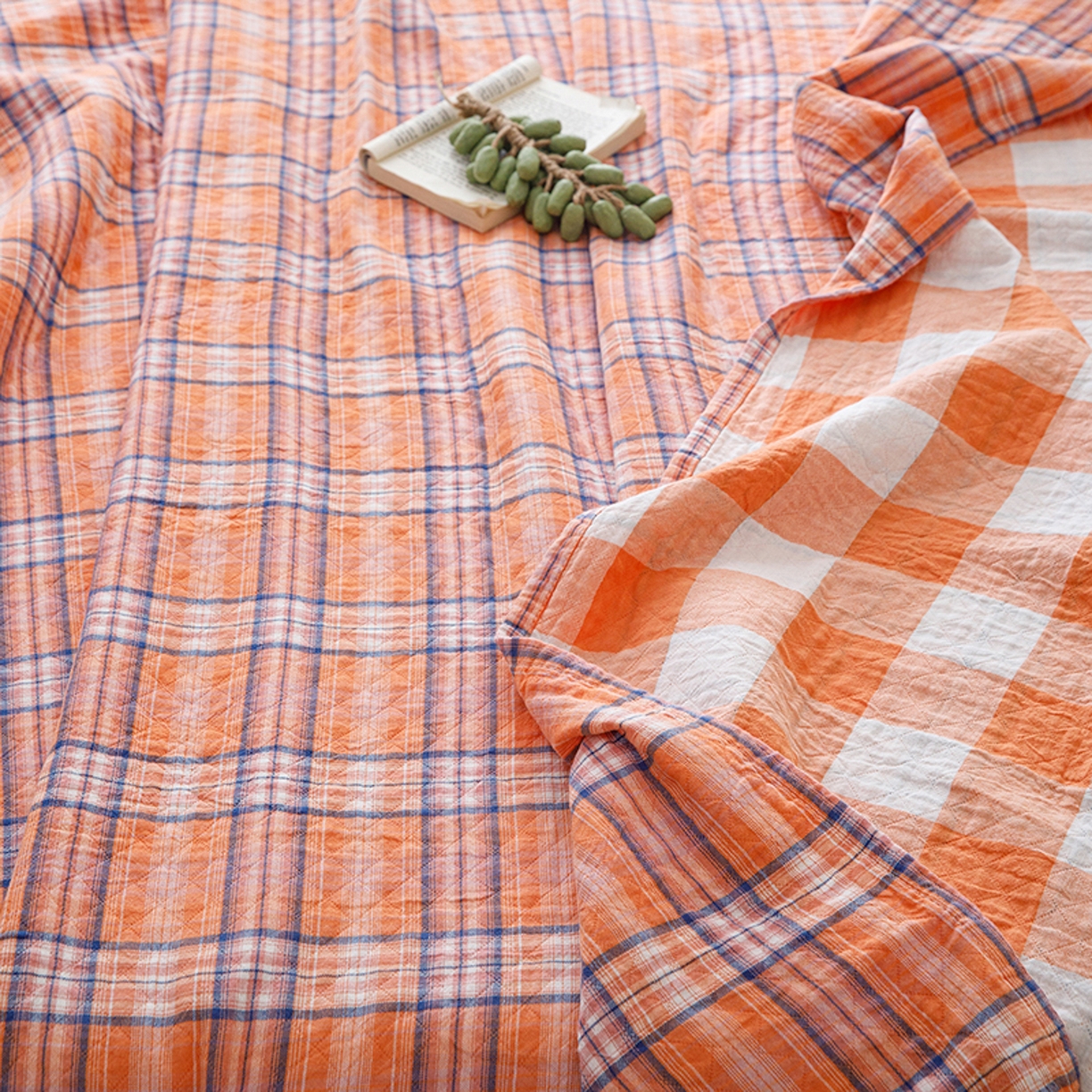 91家纺网 家纺一手货源 找家纺 悦然毛巾被 2026春夏新款全棉纯棉三层纱水洗毛巾被夏被夏凉被空调被 彩格橙